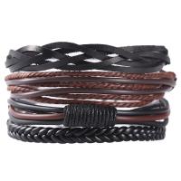 PU Leather Cord Bracelets, 4 pieces & for man, mixed colors, 15mm Approx 7 Inch 