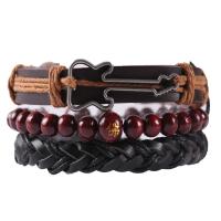 PU Leather Bracelet, with Wood & Zinc Alloy, 3 pieces & for man, mixed colors, 40mm 
