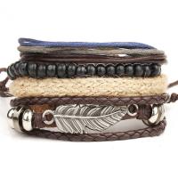 PU Leather Bracelet, with Wax Cord & Wood & Zinc Alloy, 4 pieces & for man, mixed colors Approx 18-30 cm 