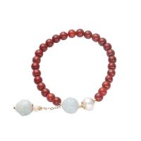 Yunnan Red Agate Bracelet, with zinc alloy bead & Jadeite & Freshwater Pearl, gold color plated, Unisex, red, 5.5mm Approx 14-15.5 cm 
