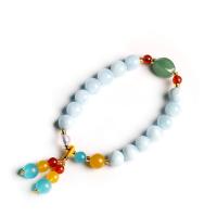 Gemstone Bracelets, Aquamarine, with Red Agate & Yellow Agate, for woman, blue, 9mm Approx 7.48 Inch 