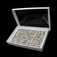 Горный хрусталь сплава цинка палец кольцо, цинковый сплав, Женский & со стразами, серебряный 100ПК/Box, продается Box