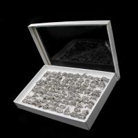 Anillo de dedo de aleación de Zinc, para mujer & con diamantes de imitación, plateado, 200x200x30mm, 100PCs/Caja, Vendido por Caja
