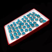 Бирюзовый цинкового сплава палец кольцо, цинковый сплав, с бирюза, Мужская, голубой 50ПК/Box, продается Box