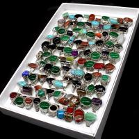 Gemstone Zinc Alloy Finger Ring, with Natural Stone, Unisex, mixed colors 