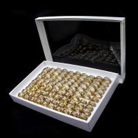 Anillo de dedo de aleación de Zinc, para mujer & con diamantes de imitación, dorado, 200x200x30mm, 100PCs/Caja, Vendido por Caja
