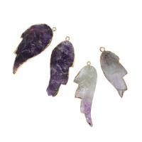 Gemstone Brass Pendants, with Amethyst, Wing Shape, purple 