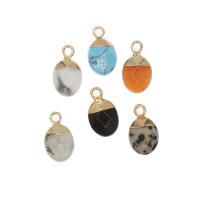 Подвески из натуральных камни и латуни, Латунь, с Полудрагоценный камень, Овальная форма, граненый, Много цветов для выбора продается PC