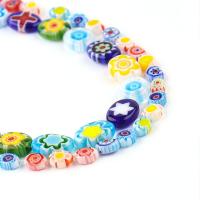 Millefiori Scheibe Lampwork Perlen, flachoval, Kunstdruck, DIY, gemischte Farben, Bohrung:ca. 1mm, Länge:38 cm, verkauft von Tasche