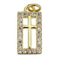 Cubic Zirconia Micro Pave Brass Pendant, Rectangle, gold color plated, micro pave cubic zirconia & hollow Approx 2.5mm 