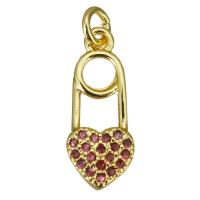 Cubic Zirconia Micro Pave Brass Pendant, Heart, gold color plated, micro pave cubic zirconia Approx 2.5mm 