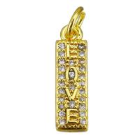 Cubic Zirconia Micro Pave Brass Pendant, Rectangle, gold color plated, with letter pattern & micro pave cubic zirconia Approx 3.5mm 