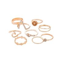 Zinc Set anillo de aleación, aleación de zinc, anillo de dedo, chapado, unisexo & con diamantes de imitación, dorado, Vendido por Set