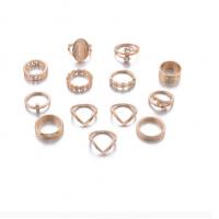 Zinc Set anillo de aleación, aleación de zinc, anillo de dedo, 13 piezas & para mujer & con diamantes de imitación, dorado, Vendido por Bolsa
