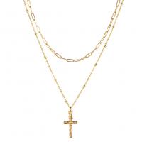 Fashion Multi Layer Necklace, Stainless Steel, Crucifix Cross, fashion jewelry & Unisex 