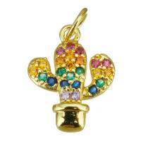 Cubic Zirconia Micro Pave Brass Pendant, Opuntia Stricta, gold color plated, micro pave cubic zirconia Approx 3.5mm 