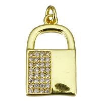 Cubic Zirconia Micro Pave Brass Pendant, Lock, gold color plated, micro pave cubic zirconia Approx 2.5mm 