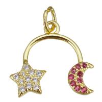 Cubic Zirconia Micro Pave Brass Pendant, Moon and Star, gold color plated, micro pave cubic zirconia Approx 3.5mm 