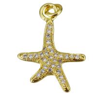 Cubic Zirconia Micro Pave Brass Pendant, Starfish, gold color plated, micro pave cubic zirconia Approx 2mm 