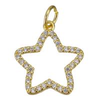 Cubic Zirconia Micro Pave Brass Pendant, Star, gold color plated, micro pave cubic zirconia & hollow Approx 3.5mm 