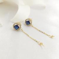 Brass Earring Drop Component, gold color plated, micro pave cubic zirconia 