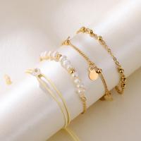 Zink Legierung Perlen Armbänder, Zinklegierung, Armband, mit Perlen, plattiert, 4 Stück & für Frau, goldfarben, verkauft von setzen