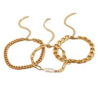 Bracelets de perles En alliage de zinc , Bracelet, avec perle, Placage, trois pièces & pour femme, doré .5 pouce, Vendu par PC