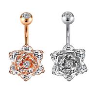 Stainless Steel Belly Ring, Rose, plated, Unisex & with rhinestone 