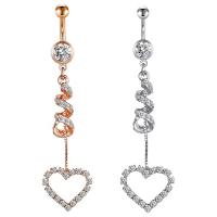 Stainless Steel Belly Ring, Heart, plated, Unisex & with rhinestone 5-8mm 