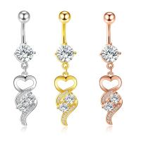 Stainless Steel Belly Ring, Heart, plated, Unisex & with rhinestone 5-8mm 
