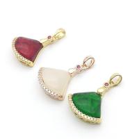 Gemstone Brass Pendants, with Chalcedony, Fan, plated, DIY & micro pave cubic zirconia 