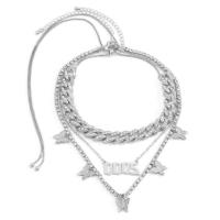 Fashion Multi Layer Necklace, Zinc Alloy, with iron chain, plated, for woman & with rhinestone 7.8-32.2inch,13.7+3.9inch,15.7+2.7inch 