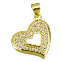 Cubic Zirconia Micro Pave Brass Pendant, Heart, gold color plated, micro pave cubic zirconia & hollow Approx 3.5mm 