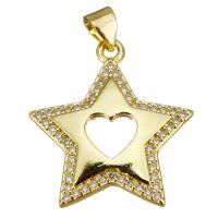 Cubic Zirconia Micro Pave Brass Pendant, Star, gold color plated, micro pave cubic zirconia & hollow Approx 3.5mm 