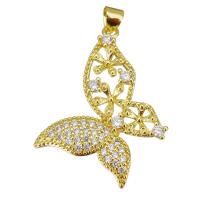 Cubic Zirconia Micro Pave Brass Pendant, Butterfly, gold color plated, micro pave cubic zirconia & hollow Approx 3.5mm 