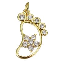 Cubic Zirconia Micro Pave Brass Pendant, Foot, gold color plated, micro pave cubic zirconia & hollow Approx 3.5mm 