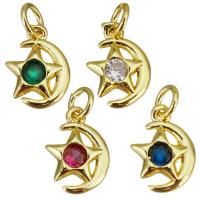 Cubic Zirconia Brass Pendants, Moon and Star, gold color plated, micro pave cubic zirconia Approx 2.5mm 