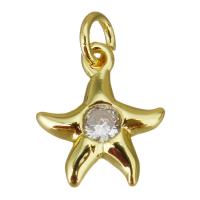 Cubic Zirconia Brass Pendants, Starfish, gold color plated, micro pave cubic zirconia Approx 2.5mm 