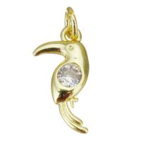 Cubic Zirconia Brass Pendants, Woodpecker, gold color plated, micro pave cubic zirconia Approx 2.5mm 