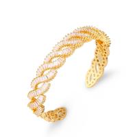 Brass Cuff Bangle, 18K gold plated, fashion jewelry & micro pave cubic zirconia & for woman 