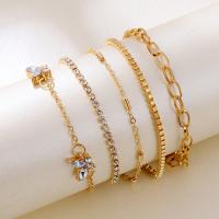 Zinc Alloy Rhinestone Bracelets, bracelet, plated, 5 pieces & for woman & with rhinestone, golden 