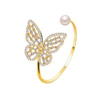 Zinc Alloy Cuff Bangle, with pearl, plated, Adjustable & for woman & with cubic zirconia 65mm 