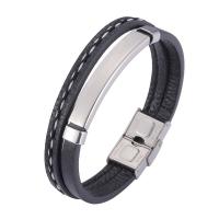 PU Leather Cord Bracelets, Microfiber PU, with Stainless Steel, stainless steel watch band clasp, plated, Double Layer & Unisex nickel, lead & cadmium free 