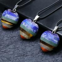 Mixed Gemstone Pendants, Heart, polished, multi-colored, 30mm 