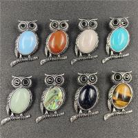 Gemstone, with Zinc Alloy, Owl, antique silver color plated, polished 
