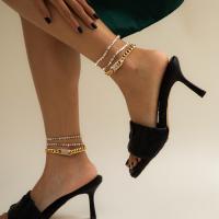 Zinc Alloy Anklet, with Aluminum, plated, multilayer & for woman & with rhinestone .5 Inch 