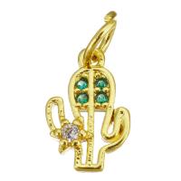 Cubic Zirconia Micro Pave Brass Pendant, Opuntia Stricta, gold color plated, micro pave cubic zirconia & hollow Approx 3.5mm 