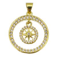 Cubic Zirconia Micro Pave Brass Pendant, Round, gold color plated, micro pave cubic zirconia & hollow Approx 3.5mm 