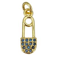 Cubic Zirconia Micro Pave Brass Connector, Paper Clip, gold color plated, micro pave cubic zirconia, green 