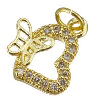 Cubic Zirconia Micro Pave Brass Connector, Heart, gold color plated, micro pave cubic zirconia & hollow Approx 3.5mm 